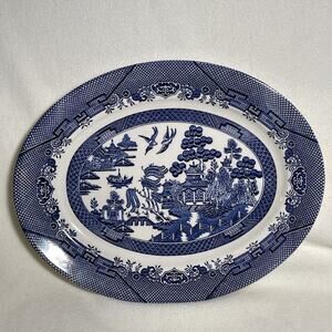 English Churchill Blue Willow Porcelain 14.5" Oval Serving Platter